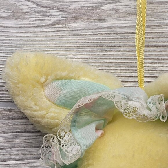 3D Yellow Bunny Rabbit Happy Easter Stocking Plush Pink Lace Bonnet 70's Vtg - Picture 4 of 13